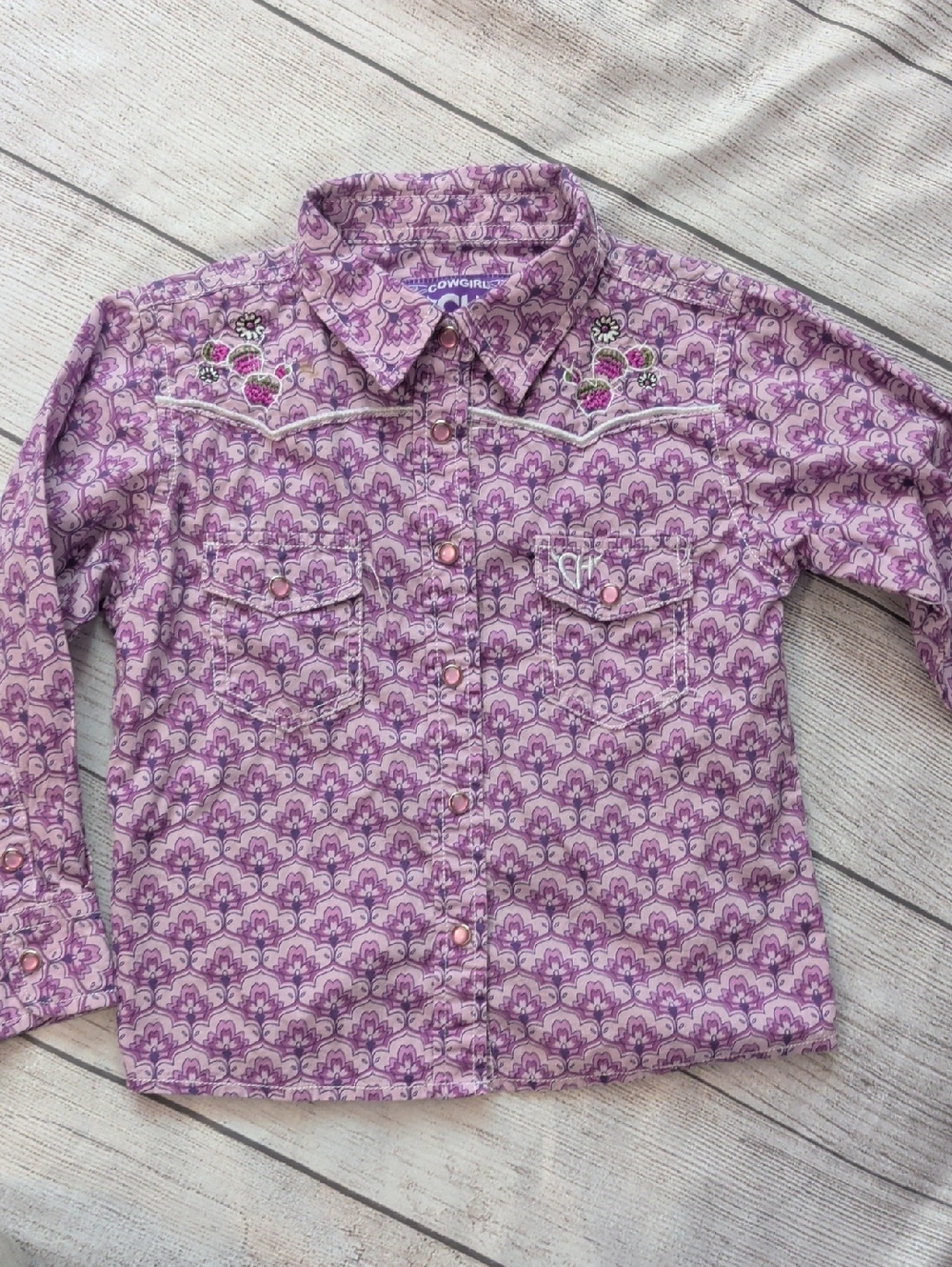 Girls' Purple Floral Western-Style Button Down Shirt
